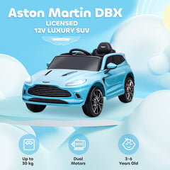 سيارة كهربائية للأطفال تعمل بالبطارية ومرخصة من AIYAPLAY Aston Martin DBX، 12 فولت، سيارة للأطفال مزودة بأضواء وبوق موسيقي، باللون الأزرق