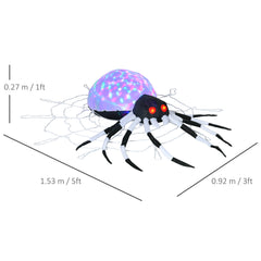 HOMCOM 5FT Long Halloween Inflatable Spider, Hanging Giant Spider with Colourful LED Light, Blow-Up Outdoor LED Garden Display for Lawn, Party