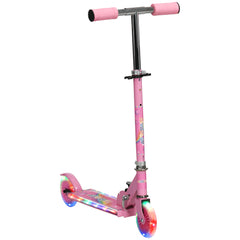 HOMCOM Kids Scooter, with Lights, Music, Adjustable Height, Foldable Frame, for Ages 3-7 Years - Pink