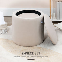 HOMCOM Modern Storage Ottoman مع غطاء قابل للإزالة، كرسي تخزين من القماش، كرسي قدم، طاولة جانبية لطاولة الزينة، مجموعة من قطعتين، أبيض كريمي