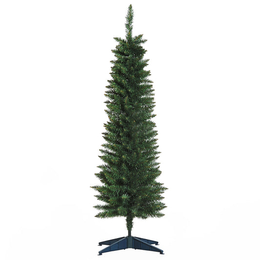 HOMCOM 5ft Unlit Artificial Christmas Tree, Pencil Slim Xmas Tree with Solid Stand and Realistic Branches, Green