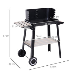 Outsunny Trolley Charcoal BBQ Barbecue Grill Outdoor Patio Garden Heating Smoker with Side Trays Storage Shelf and Wheels