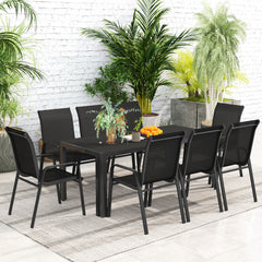 Outsunny 8 Seater Garden Dining Set with Stacking Chairs, Rectangular Tempered Glass Top, Garden Furniture Set, Outdoor Dining Table and Chairs for Patio, Balcony, Poolside, Black