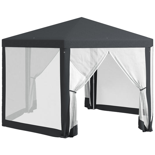 Outsunny 4M Hexagon Gazebo, Netting Party Tent, Patio Canopy Outdoor Event Shelter for Activities, Shade Resistant, Dark Grey