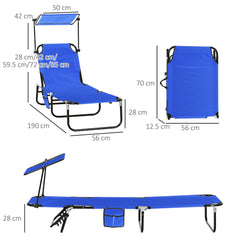 Outsunny Set of Two Folding Sun Loungers, with Adjustable Backs and Sun Canopies - Blue