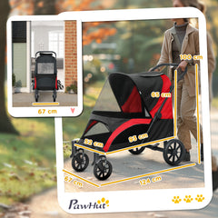 PawHut Easy Folding Pet Stroller for Large Dogs with 4 Big Wheels, Shock Absorb Frame, Safety Leashes, Brakes, Black