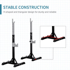 حامل القرفصاء من HOMCOM Barbell Squat Rack، مقعد رفع الأثقال القابل للتعديل، أقصى حمولة 150 كجم، تمارين اللياقة البدنية في صالة الألعاب الرياضية، تدريب القوة، حامل تمرين الضغط مع عجلات