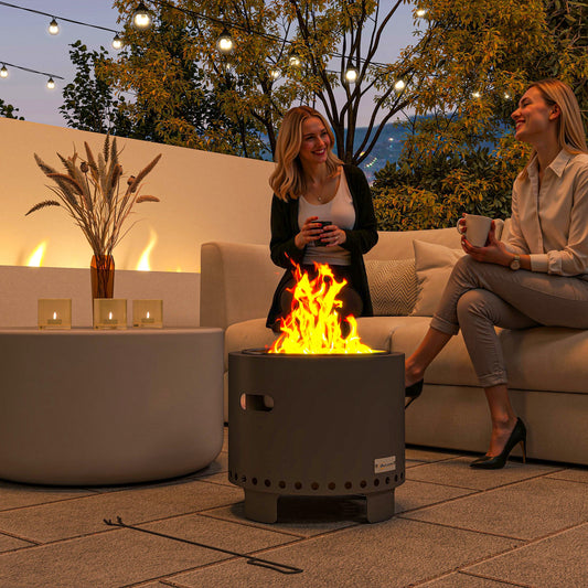 Outsunny Smokeless Steel Fire Pit, with Poker - Grey