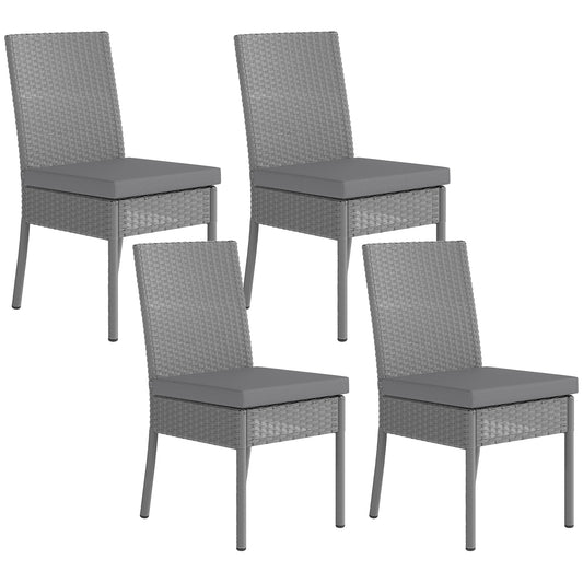 Outsunny Set of Four Armless Rattan Garden Chairs - Dark Grey