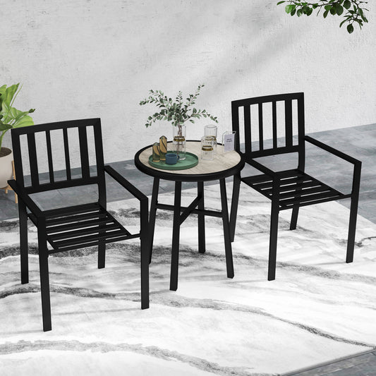 Outsunny 3 Piece Patio Bistro Set with Plastic Top, 2 Stackable Chairs, Galvanised Steel Frame, Grey