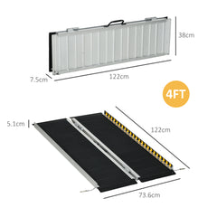 HOMCOM Wheelchair Ramp, 122L x 73Wcm, 272KG Capacity, Folding Aluminium Threshold Ramp with Non-Skid Surface, Transition Plates Above and Below for Home, Steps, Stairs, Curbs, Doorways