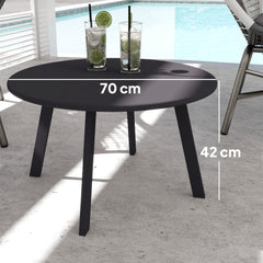 Outsunny 70cm Round Coffee Table, Outdoor Garden Table with Non-Slip Foot Pads and Metal Frame for Garden, Terrace, Balcony, Living Room, Black