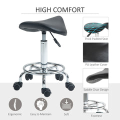 HOMCOM Salon Saddle Stool, Rolling Saddle Chair for Massage, Spa, Clinic, Beauty, Hairdressing and Tattoo, Black