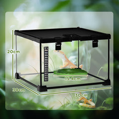 PawHut Glass Reptile Terrarium Insect Breeding Tank Vivarium Habitats with Thermometer for Lizards, Horned Frogs, Snakes, Spiders - Small 30 x 30 x 20cm