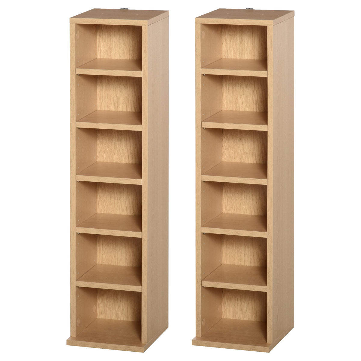 HOMCOM 204 CD Media Display Shelf Unit Set of 2 Blu-Ray Tower Rack w/ Adjustable Shelves Bookcase Storage Organiser, Natural Wood Colour