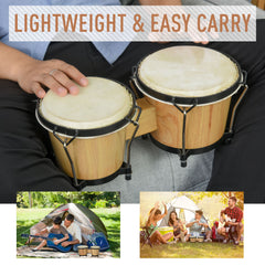 HOMCOM Wooden Bongo Drum Set 7.75" & 7" w/ Drum Head, Percussion Instrument, Drums, Tuning Wrench For Adults Beginners