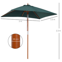 Outsunny 2m x 1.5m Garden Parasol Umbrella with Tilting Sunshade Canopy, Outdoor Market Table Umbrella with Wood and Bamboo Frame, Green