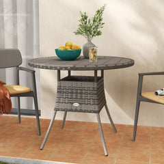 Outsunny 90cm Four-Person Wood-Effect Rattan Table - Grey