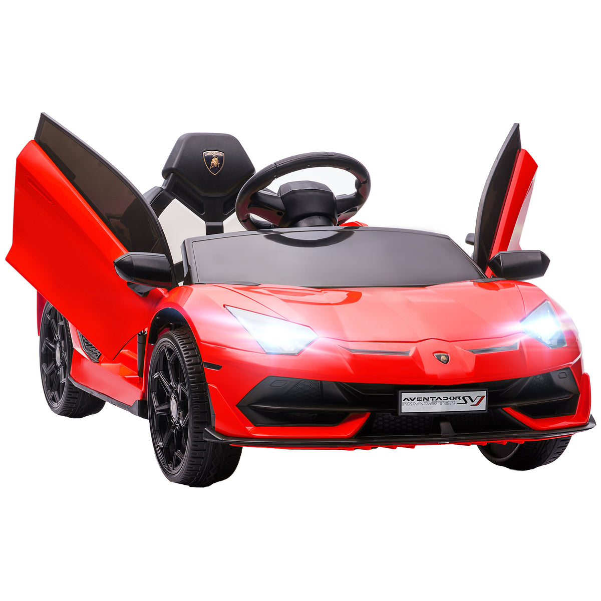 HOMCOM Lamborghini Licensed 12V kids Electric Car w/ Butterfly Doors, Remote, Music, Horn, Suspension - Red