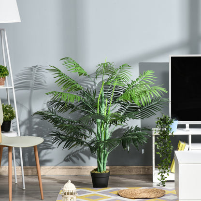 Outsunny 125cm/4FT Artificial Palm Plant Decorative Tree with Nursery Pot, Fake Plastic Indoor Outdoor Home Office D√É¬©cor, Green