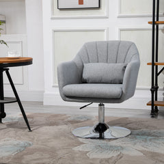 HOMCOM Swivel Linen Fabric Accent Chair for Living Room Contemporary Vanity Armchair with Adjustable Height Thick Cushion Lumbar Support Armrest for Bedroom Office Light Grey