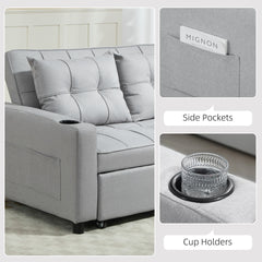 HOMCOM Two-Seater Pull-Out Sofa Bed - Light Grey