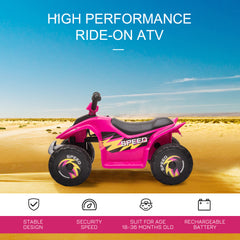 HOMCOM 6V Kids Electric Ride on Car ATV Toy Quad Bike Four Big Wheels w/ Forward Reverse Functions Toddlers for 18-36 Months Old Pink