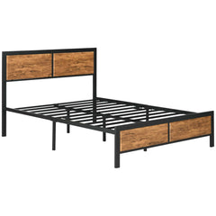 HOMCOM Industrial King Size Bed Frame, 5FT Steel Bed Base with Headboard, Footboard, Slatted Support and Under Bed Storage, 160 x 207cm, Rustic Brown