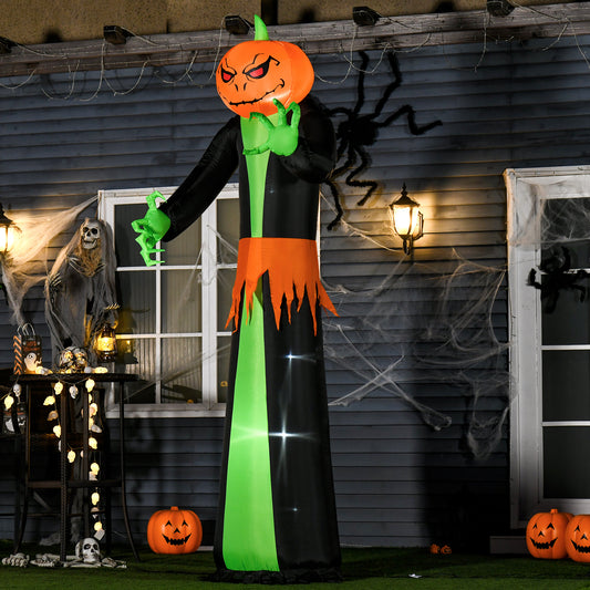 HOMCOM 9FT Inflatable Halloween Pumpkin Ghost with Build in LED, Outdoor Lighted Blow Up Inflatables for Party Indoor, Garden, Lawn