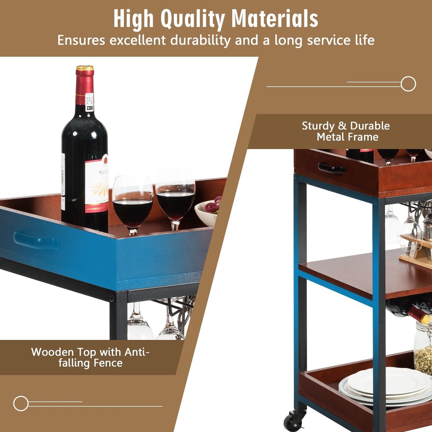 3-Tier Industrial Kitchen Island Cart