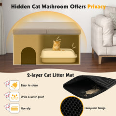 3-in-1 Hidden Cat Washroom Ottoman Shoe Bench-Beige