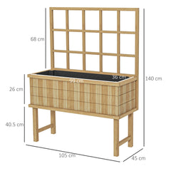 Outsunny 45 x 105cm Wooden Garden Planter, with Trellis - Natural