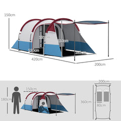 Outsunny Camping Tent, Large Tunnel Tent with Bedroom and Living Area, 2000mm Waterproof, Portable with Bag for 2-3 Man, Red