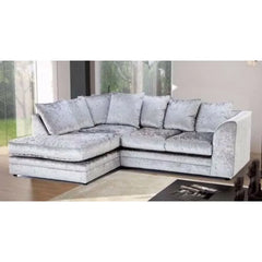 Modern Style Crushed Velvet Scatter Back Corner Sofa - Silver