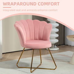 HOMCOM Velvet-Feel Lotus Petal Accent Chair - Pink