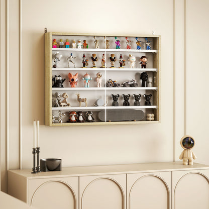 HOMCOM 5-Tier Wall Display Shelf Unit Cabinet w/ 4 Adjustable Shelves Glass Doors Home Office Ornaments 60x80cm Natural