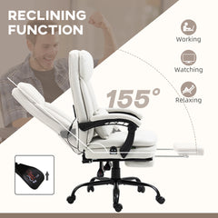 Vinsetto Office Chair, Ergonomic Desk Chair with 6-Point Vibration Massage and Lumbar Heating, Computer Chair with Lumbar Support Pillow, 155√Ç¬∞ Reclining Back and Footrest, Cream White