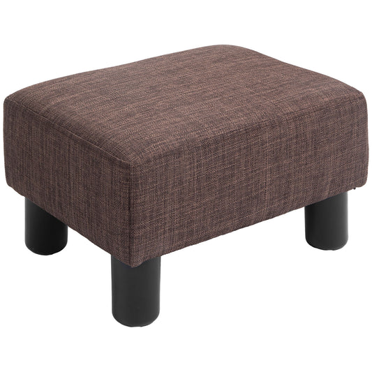 HOMCOM Linen Fabric Footstool Ottoman Cube with 4 Plastic Legs, Brown