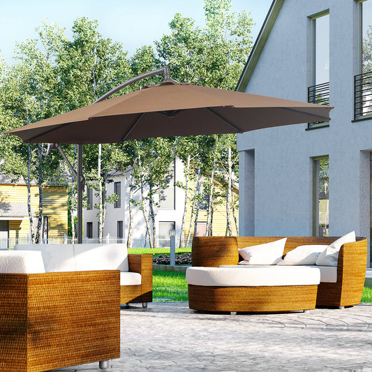 Outsunny 2.45m Overhanging Cantilever Parasol, with Cross Base - Brown