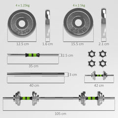 SPORTNOW 20kg Adjustable Weights Dumbbells Set, 2-in-1 Dumbbells and Barbell with Non-slip Handle, Free Weights Set for Home Gym Weight Lifting and Strength Training