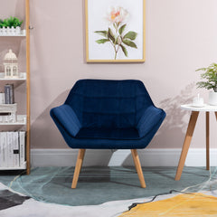 HOMCOM Armchair Accent Chair Wide Arms Slanted Back Padding Steel Frame Wooden Legs Home Bedroom Furniture Seating Blue