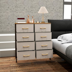 HOMCOM Fabric Chest of Drawers, Storage Drawers, Industrial Bedroom Dresser with 8 Fabric Drawers, Steel Frame and Wooden Top for Nursery, Living Room, Hallway, Cream White