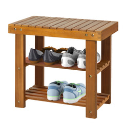 HOMCOM Acacia Wood Shoe Bench, 3-Tier Shoe Storage Rack, Hallway Organizer Shelf, for Entryway, Living Room, Bedroom, 50 x 28 x 45 cm, Teak