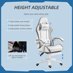 Vinsetto Computer Gaming Chair, PU Leather Desk Chair with Footrest, Swivel Task Chair with 135√Ç¬∞ Reclining Back and Lumbar Support, PC Chair for Adults, White and Grey