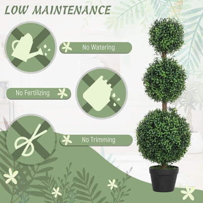 HOMCOM Set of 2 Decorative Artificial Trees, Topiary Ball-shaped Boxwood Trees in Pot, Fake Plants for Home Indoor outdoor Decor, 100cm, Green