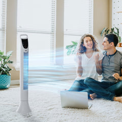 HOMCOM 36'' Freestanding Tower Fan, 3 Speed 3 Mode, 7.5h Timer, 70 Degree Oscillation, LED Panel, 5M Remote Controller, White