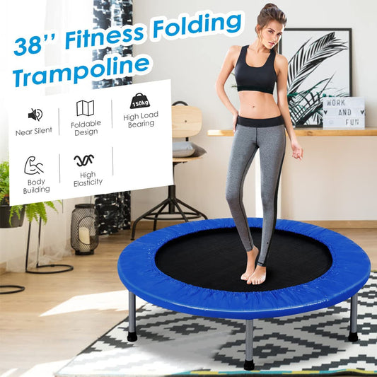 Foldable Mini Trampoline with Springs and Padded Cover-Blue