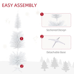 HOMCOM 6ft Unlit Artificial Christmas Tree, Pencil Slim Xmas Tree with Solid Stand and Realistic Branches, White