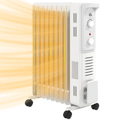 HOMCOM 2000W Quiet Oil Filled Radiator, 9 Fin Energy Efficient Portable Electric Heater with 3 Heat Settings, Adjustable Thermostat, Safety Tip Over, Overheat Protection, for Home, White