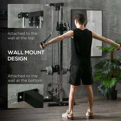 SPORTNOW Wall Mount Cable Machine, 15 Positions Adjustable Cable Crossover Machine Dual Pulley System for Home Gym